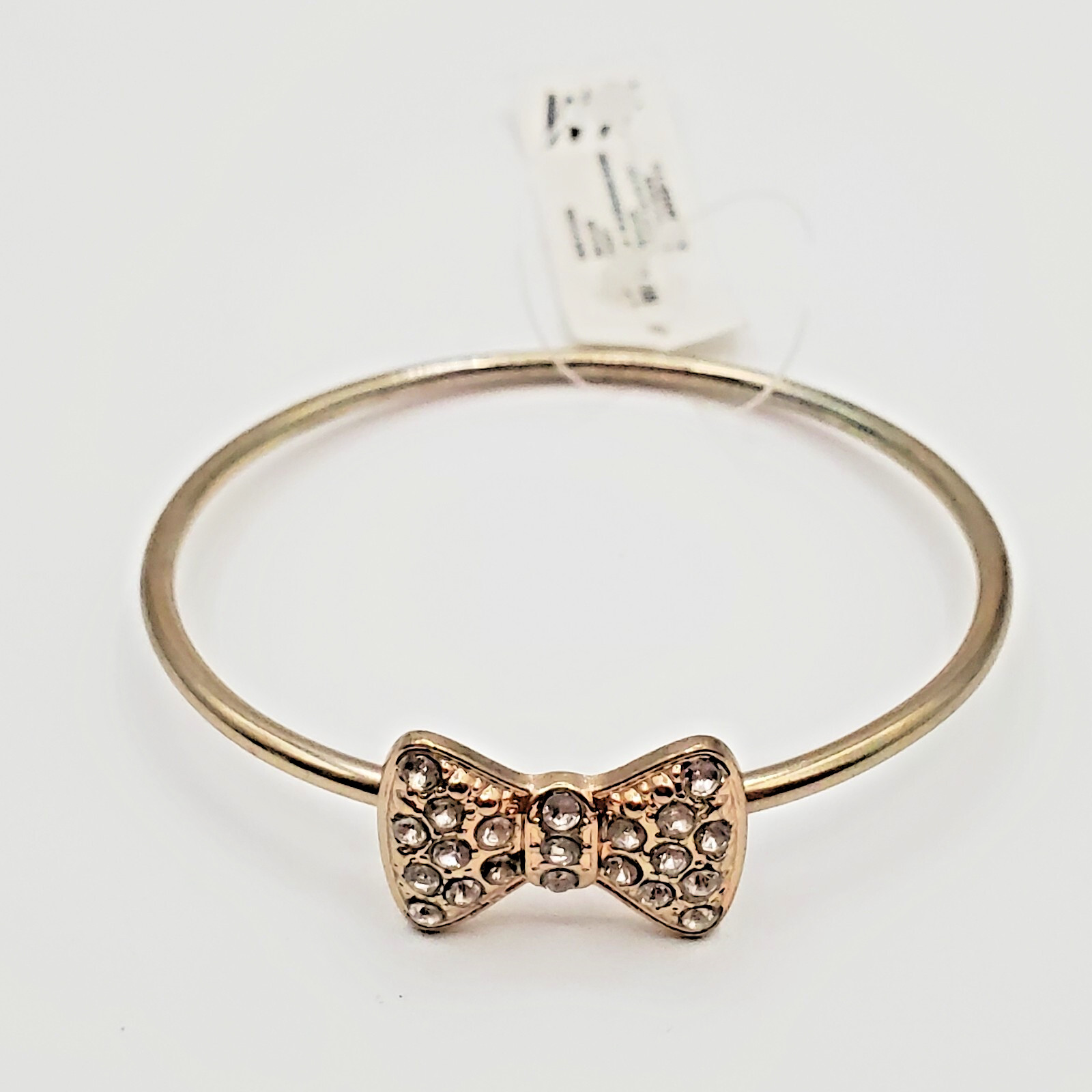 Bow Bangle Bracelet 8in Large Wrist Gold Tone Clear Crystal Rhinestone H & M NEW