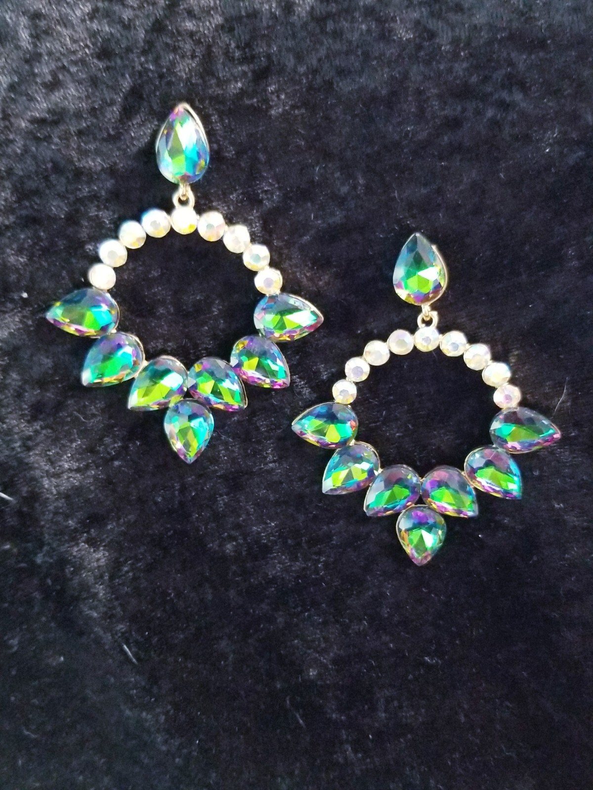 Color-shift Drop Dangle Chandelier Rhinestone Crystal Pageant Prom Earrings 2.9″