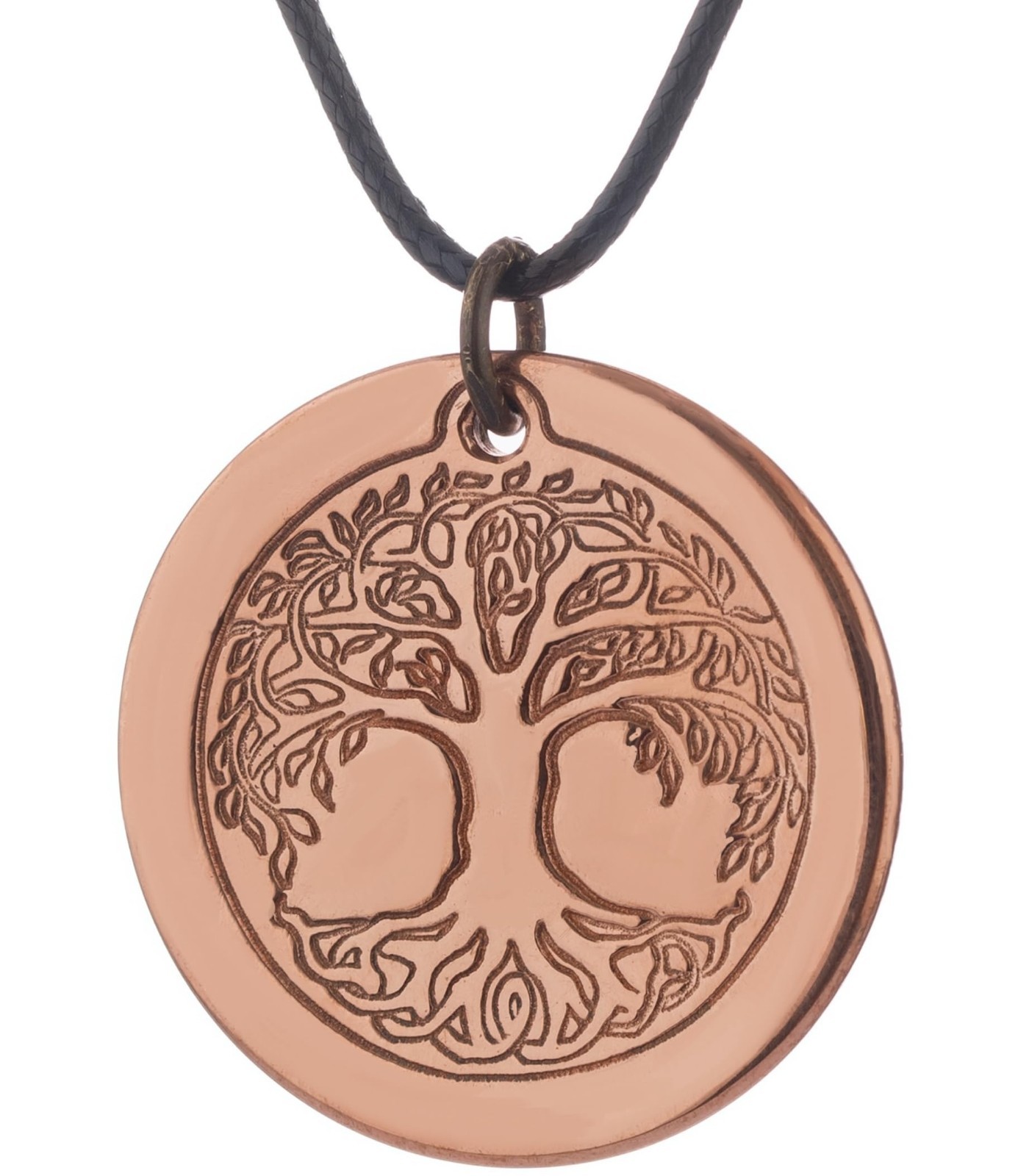 Solid Copper Tree of Life Pendant Necklace, Uncoated 2.5mm Thick, 20-Inch Cord,