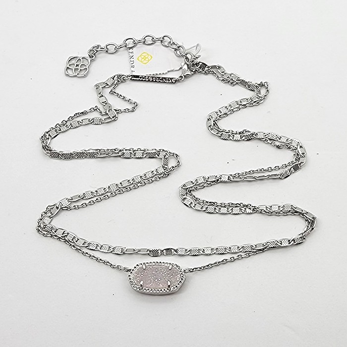 Kendra Scott Elisa Multi Strand Silver Pendant Necklace In Iridescent Drusy