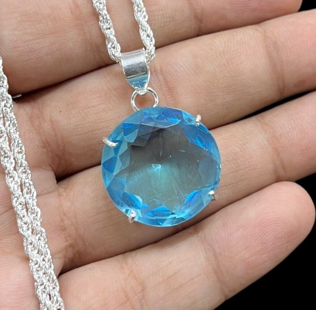 Blue Topaz 925 Silver Plated Handmade Necklace Set of 10.9″
