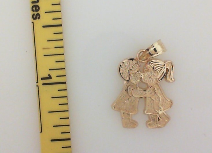 14K Yellow Gold kissing Girl Boy Love charm Pendant For Necklace 1.5 Gram
