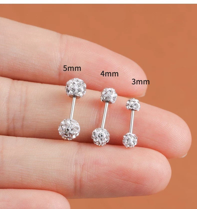 Sparkly CZ Ball Stud Earrings Screw Back Cartilage Helix Earrings for Women