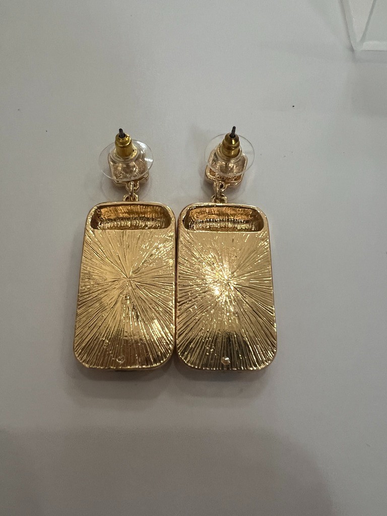 Uncas Int Gold Blush Amber Dangle Earrings Resin Wood Earth Tones 2” Vendor Smpl