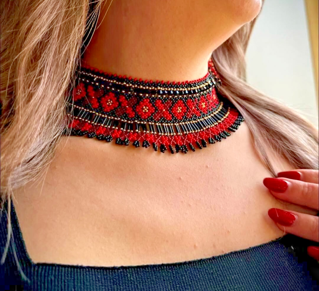Handmade Necklace Woman American Style Native Boho Seed Bead Beautiful Necklace