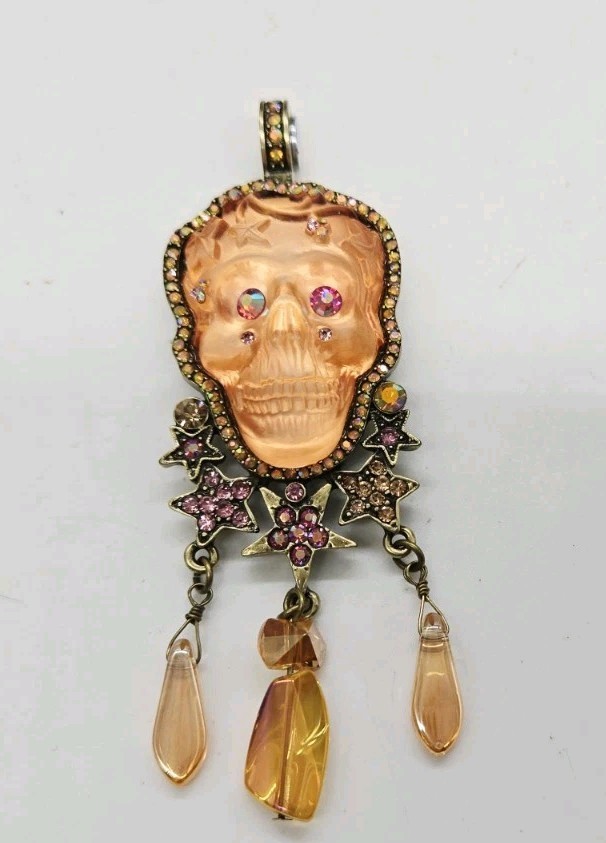 Kirks Folly Halloween Skull Magnetic Enhancer Peach Brass tone Dangle