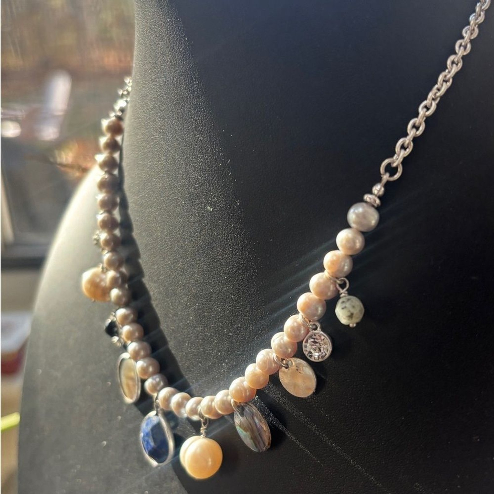 Tommy Bahama Mother of Pearl and Charm Necklace with Silver Accents NWT