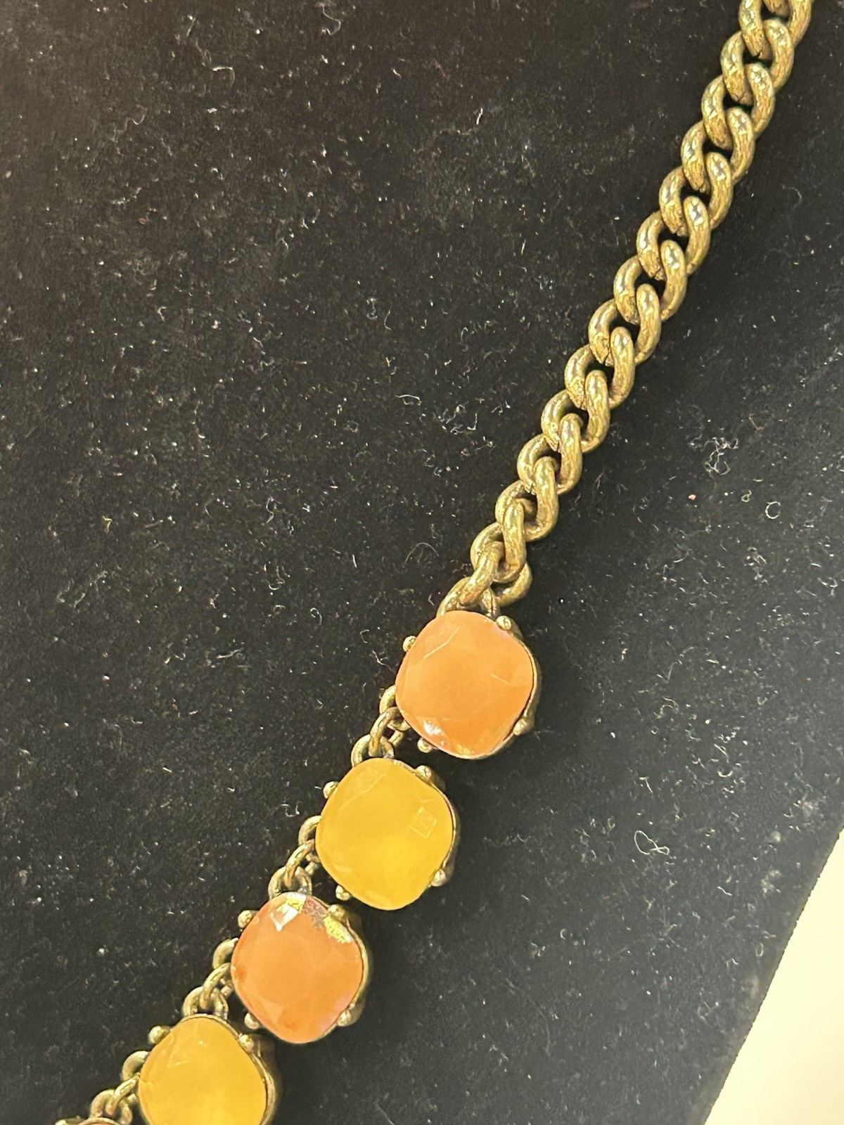 J. Crew opalescent necklace orange yellow cushion rhinestones