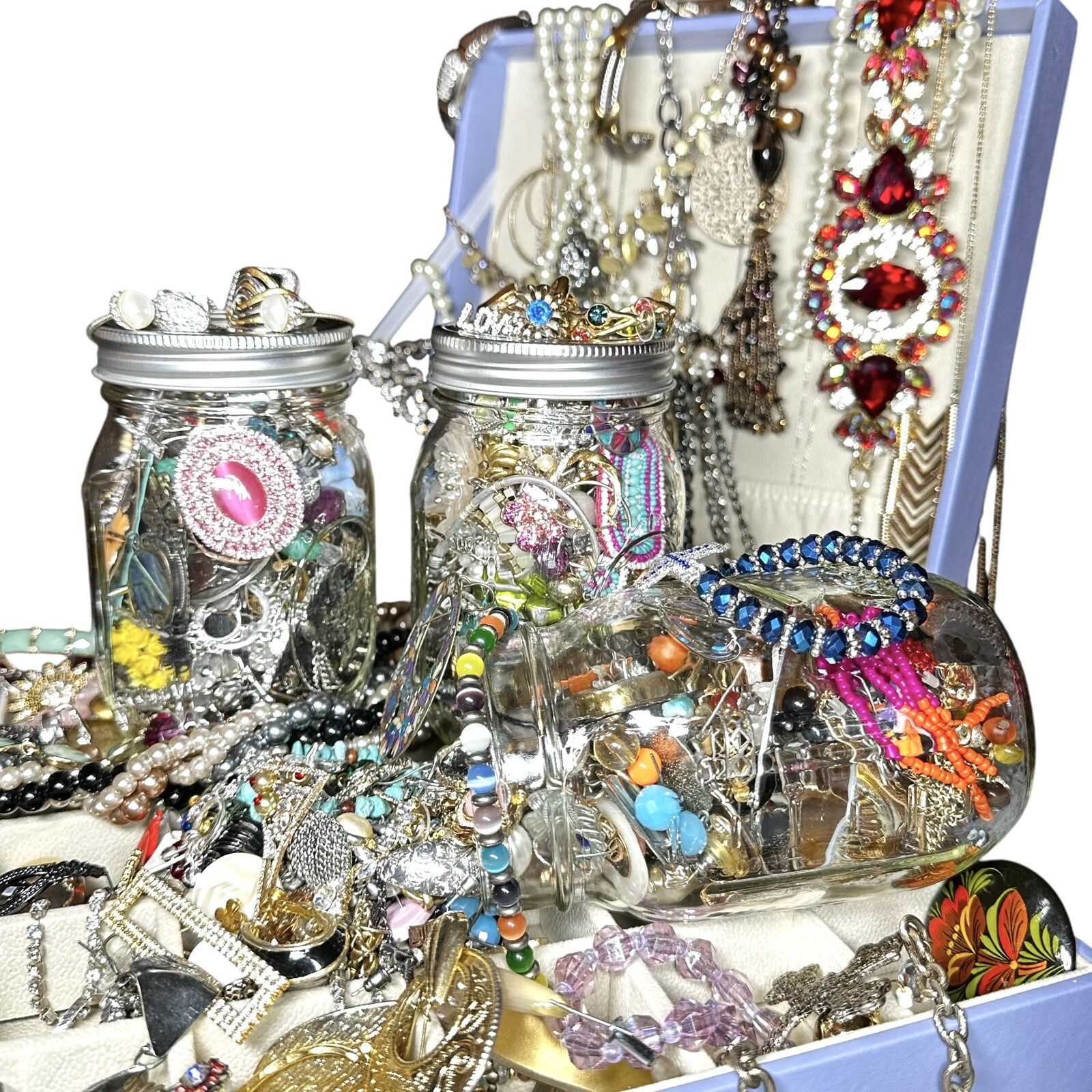 GIFT 16 oz Mason Jar Mystery Lot Surprise Box Jewelry Necklaces Tik Tok Mixed