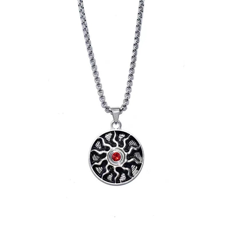 Mens Silver Apollo Sun Wheel Pendant Necklace Protection Jewelry Box Chain 24″