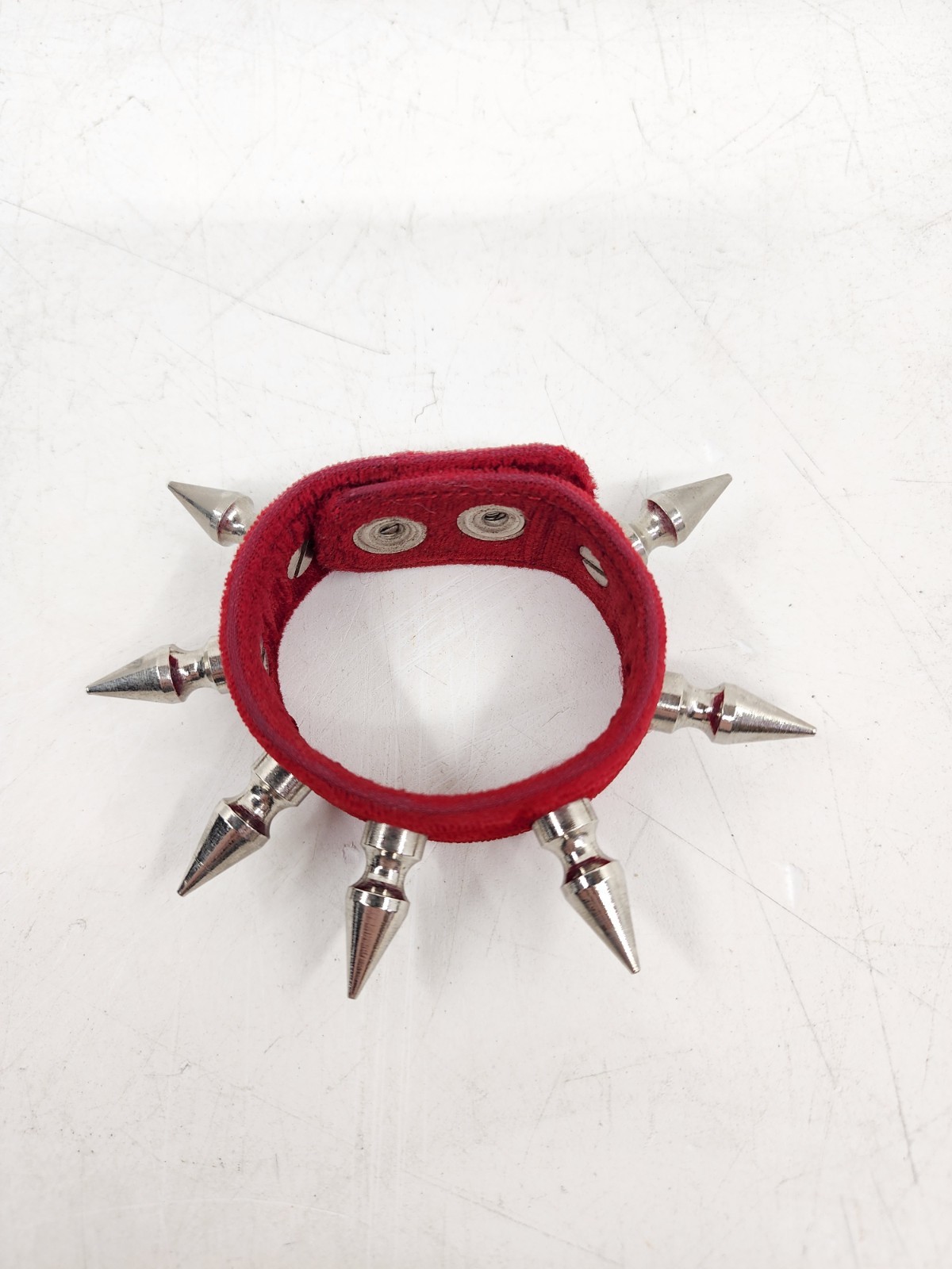 Funk Plus Wide Chrome Spikes Red Velvet Snap Bracelet Adjustable