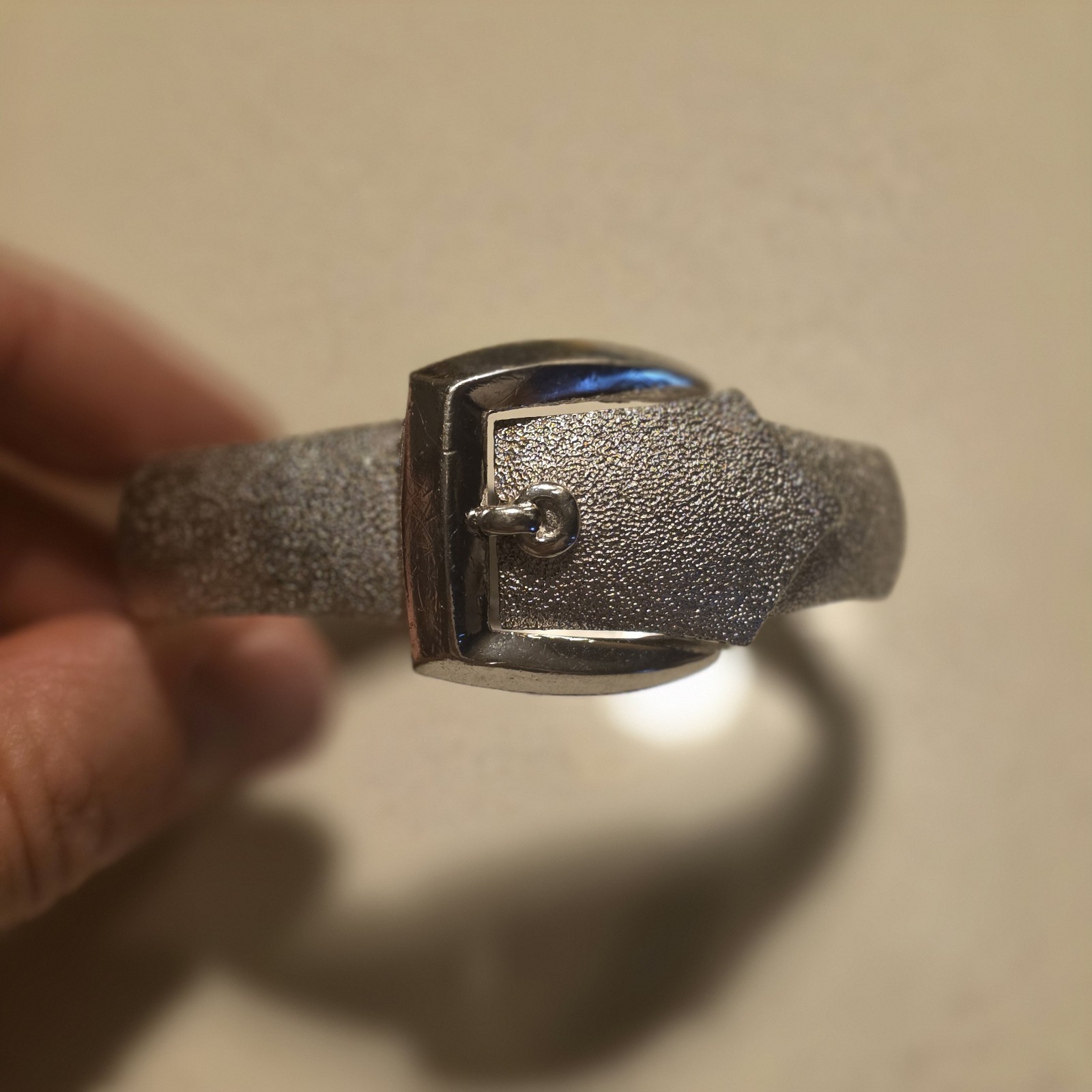 Trifari Signed Silver Tone Metal Buckle Cuff Bangle Bracelet No Stone