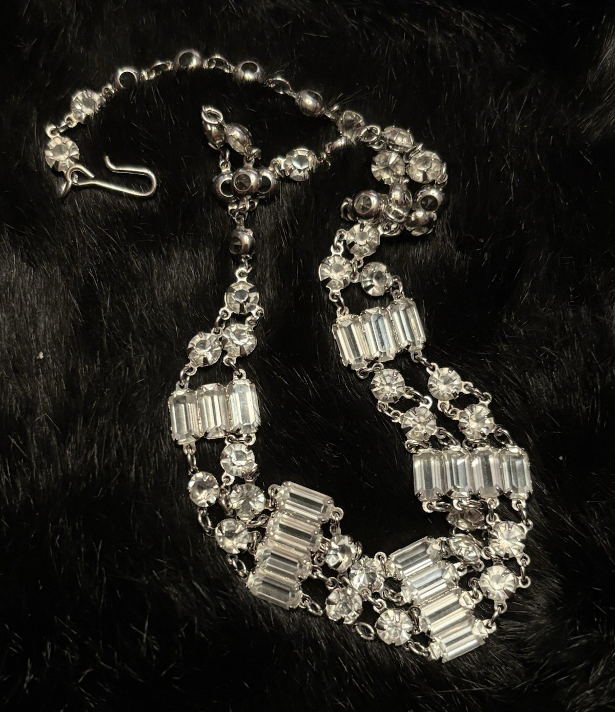 Silver-Tone Clear Baguette Rhinestone Cable Link Chain Bracelet, Hook, 6 in