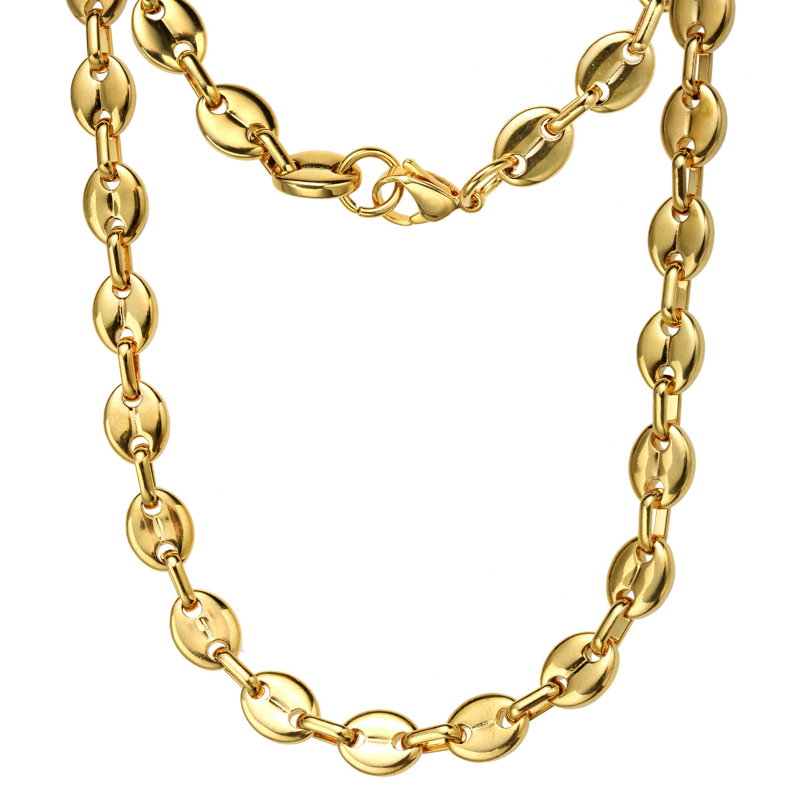 7/9/11mm Fashion Women Mens Chain 316L Stainless Steel Coffee Bead Link Necklace