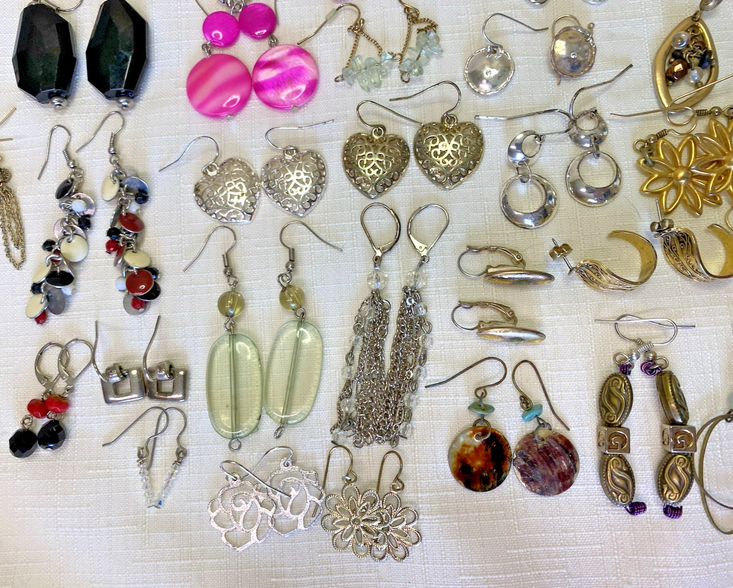 COSTUME EARRINGS Lot 81 Pairs Dangle Drop Beaded Metal Vintage to Modern Mix