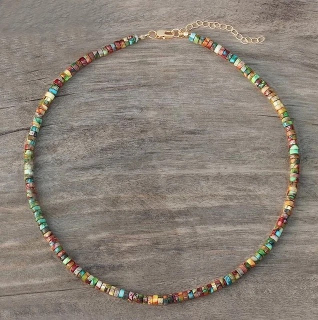 Natural Floral Imperial Jasper Beaded Choker Boho Crystal Minimalist Necklace