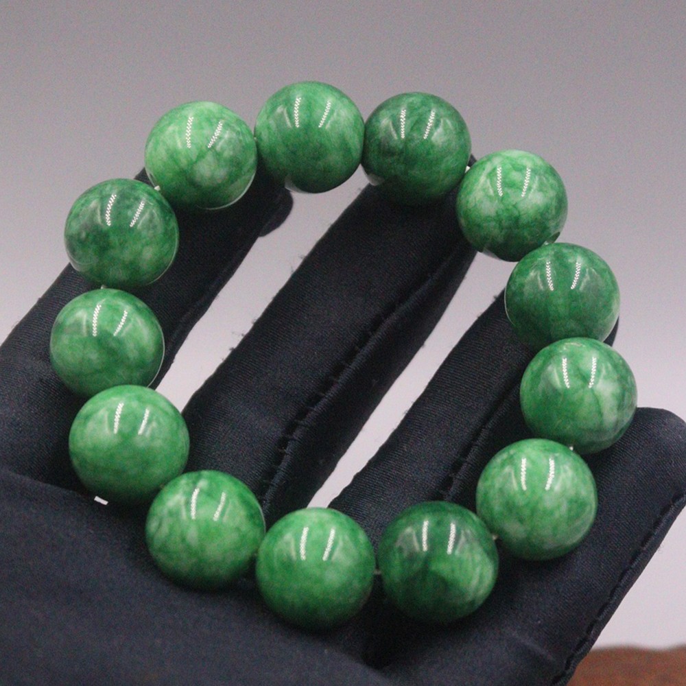 Natural Chinese Green Jade 16mm Round Bead Bracelet 7.40inch
