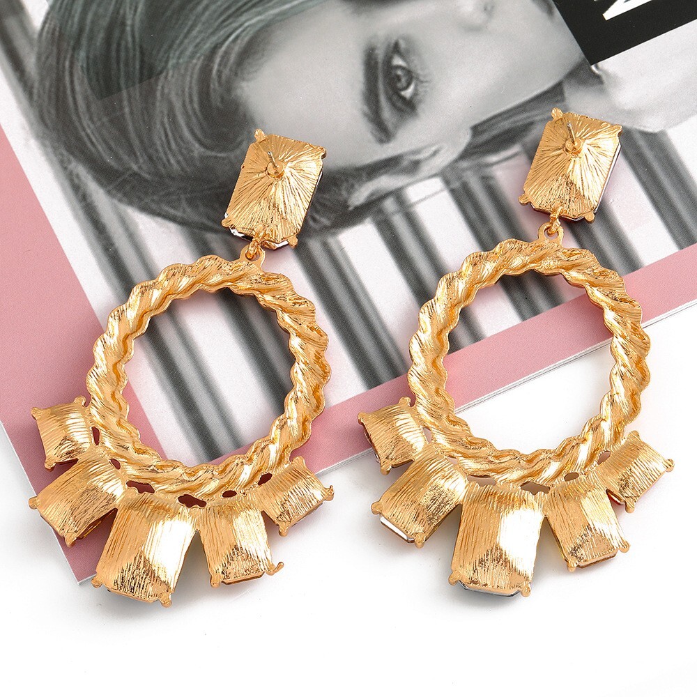 Gold Hoop Earrings Rope Rhinestone Statement Stud Chunky Earrings Multi Color
