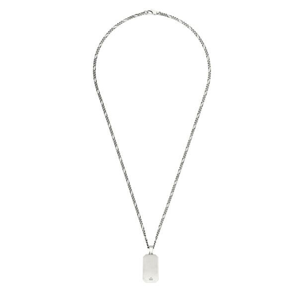 Gucci GG and Bee Engraved Sterling Silver Dog Tag Pendant Necklace