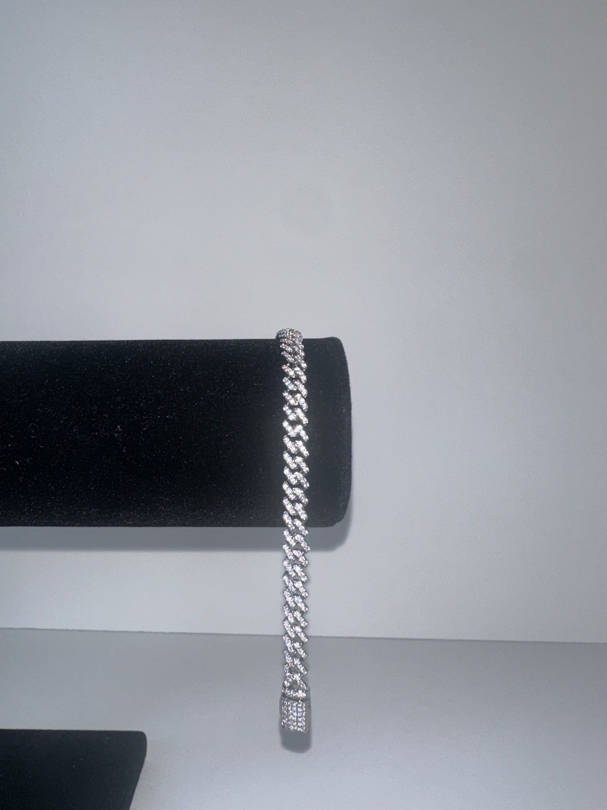 Silver-Tone Iced Cuban Link Bracelet with Round Box Clasp