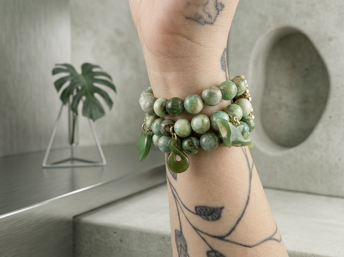 Jade Stone Beaded Apple Watch Band w/ Jade Charms 38/40/41mm