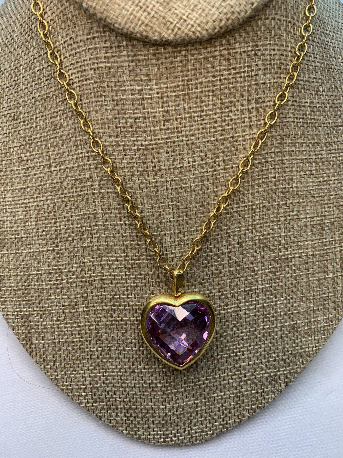 26 inch Necklace with purple heart pendant with extender signed is china