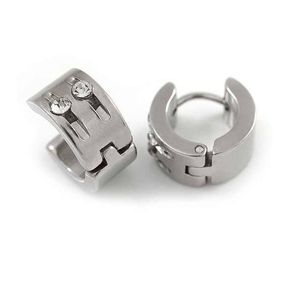 14mm Small Crystal Hoop Earrings In Silver Tone