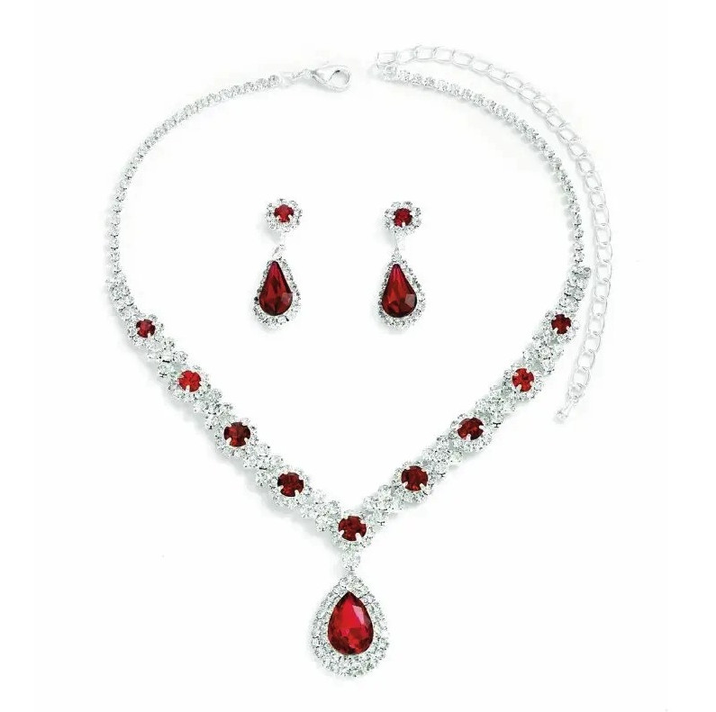 3pcs Crystal Drop Necklace Earrings Jewelry Set Women Wedding Party – NEW