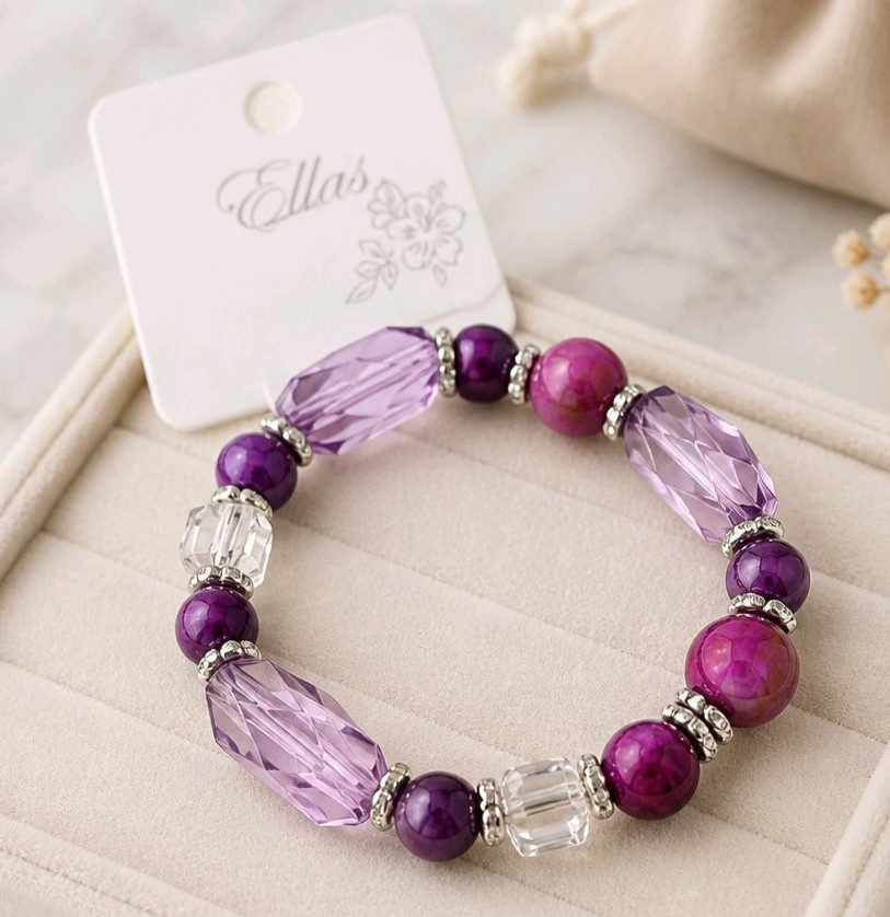 Ella’s Glass Bead Stretch Bracelet Faceted Crystal Beaded Elastic Fashion Bangle