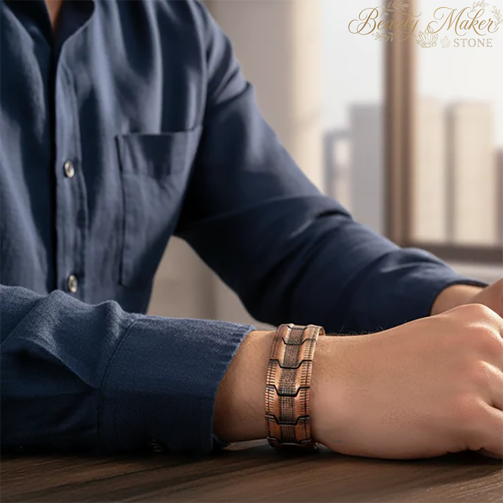 Men Vintage Copper Magnetic Bracelet Retro Link Wristband Classic Gift For Him