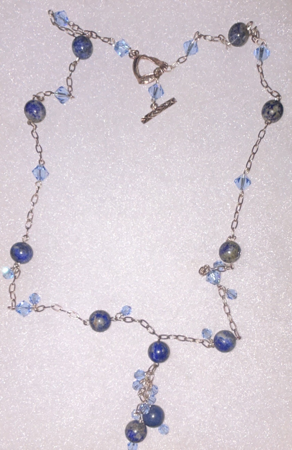 Handmade Blue Glass Beaded Silver Plated Cable Chain Y-Drop Charm Pendant Toggle