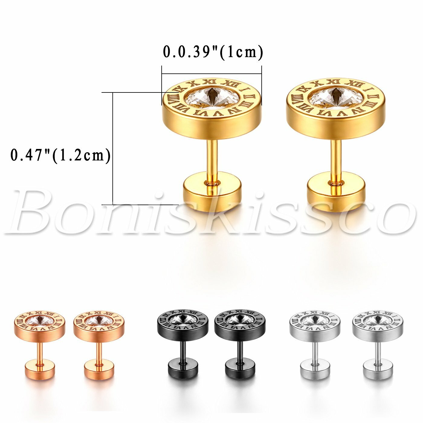 Stainless Steel Cubic Zirconia Roman Numerals Ear Studs Earrings Gift For Unisex