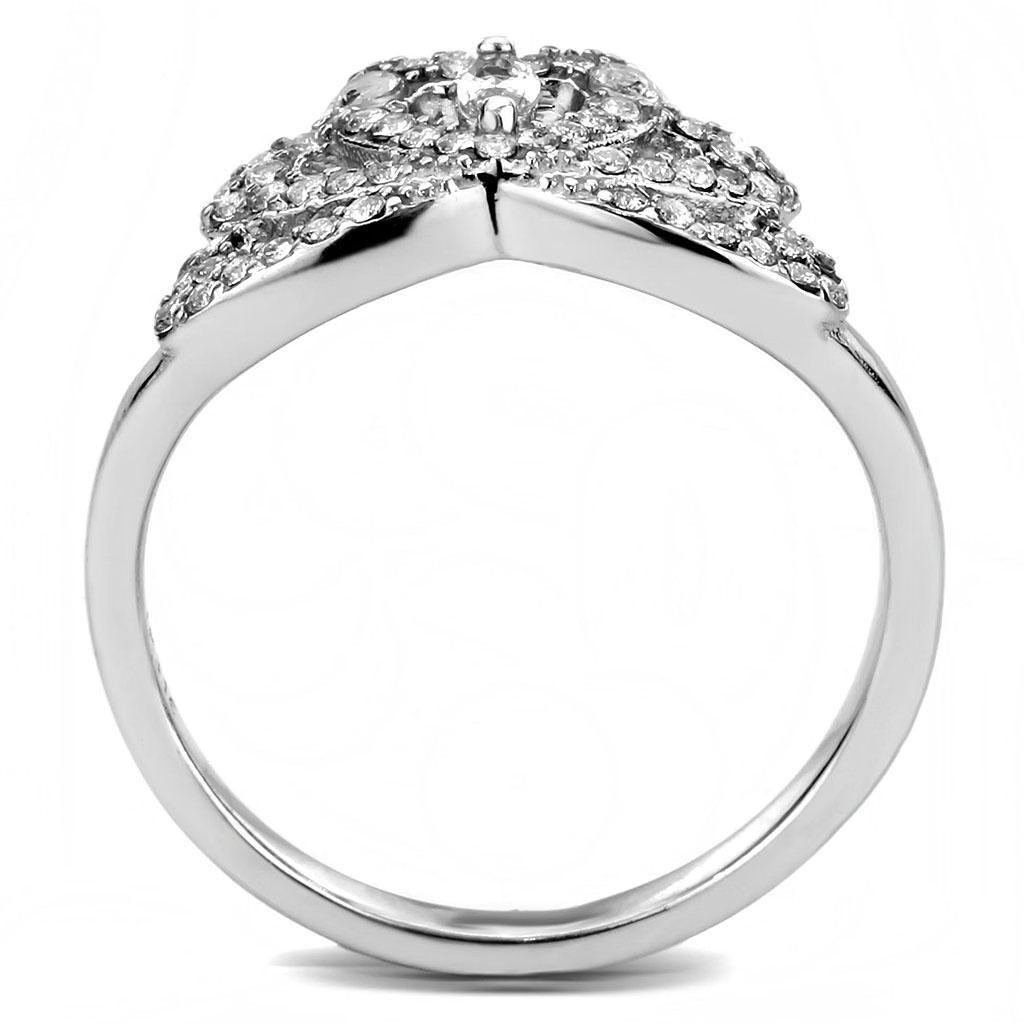 DA354 – High polished (no plating) Stainless Steel Ring with AAA Grade CZ in Cle