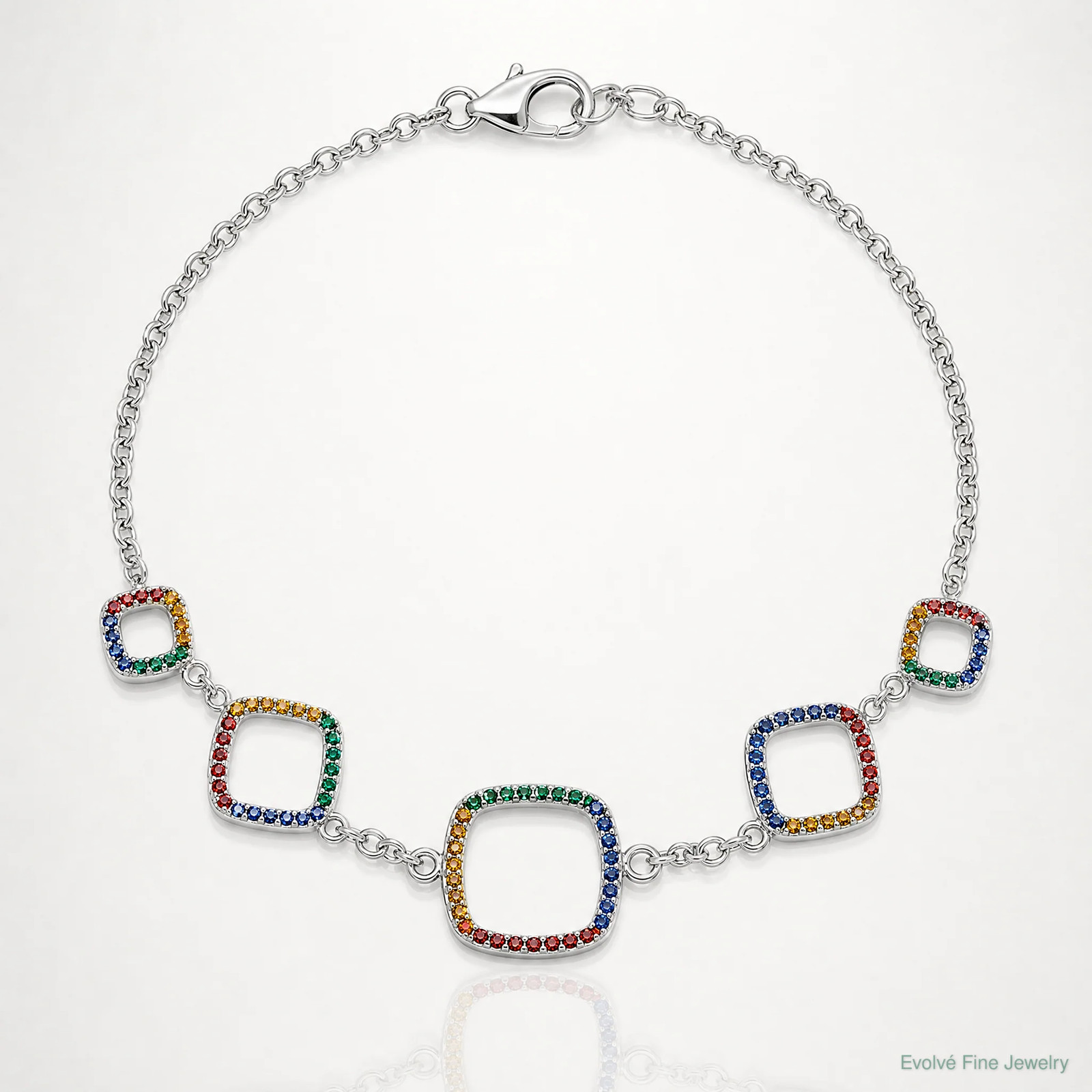 Sterling Silver With 1in Ext RH-Plated Multi-Color Nano Crystal Bracelet