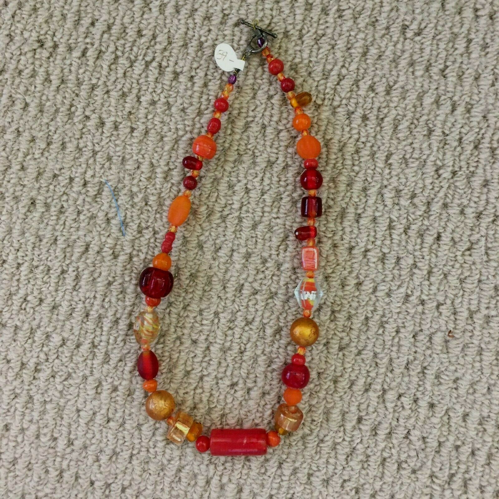Artisan FUNKY CHUNKY Hand Made Red & Orange Beaded Choker Necklace~10″ drop~NWT