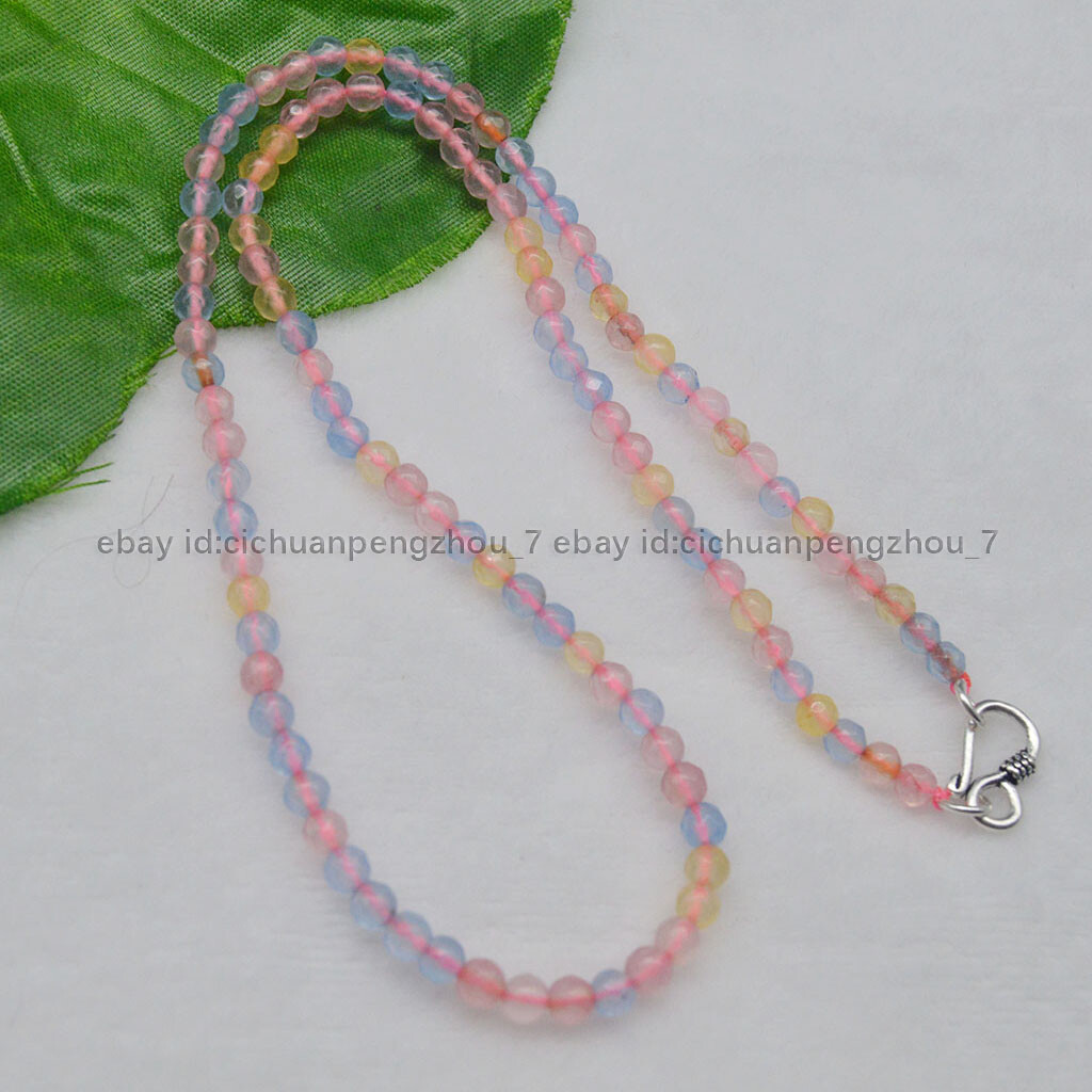 Faceted 4mm Multi-color Rainbow Morganite Round Gems Beads Necklace 16-24” AA