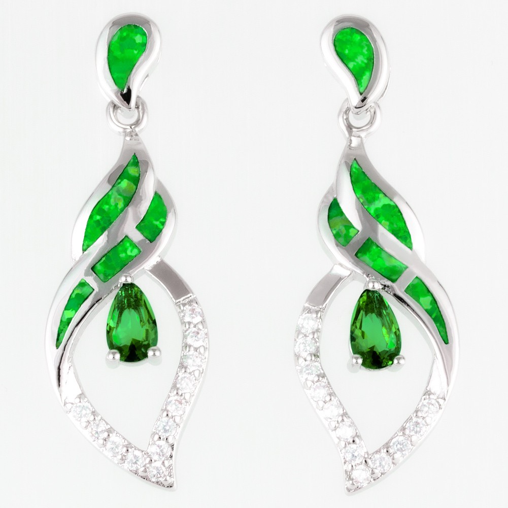 3x5Simulated Emerald Green Fire Opal Silver Filled Jewelry Drop Pierced Earrings