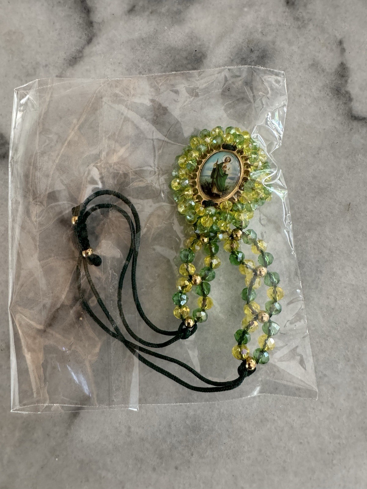 San Judas Tadeo Green Beaded Handmade Adjustable Bracelet Made In Mexico New