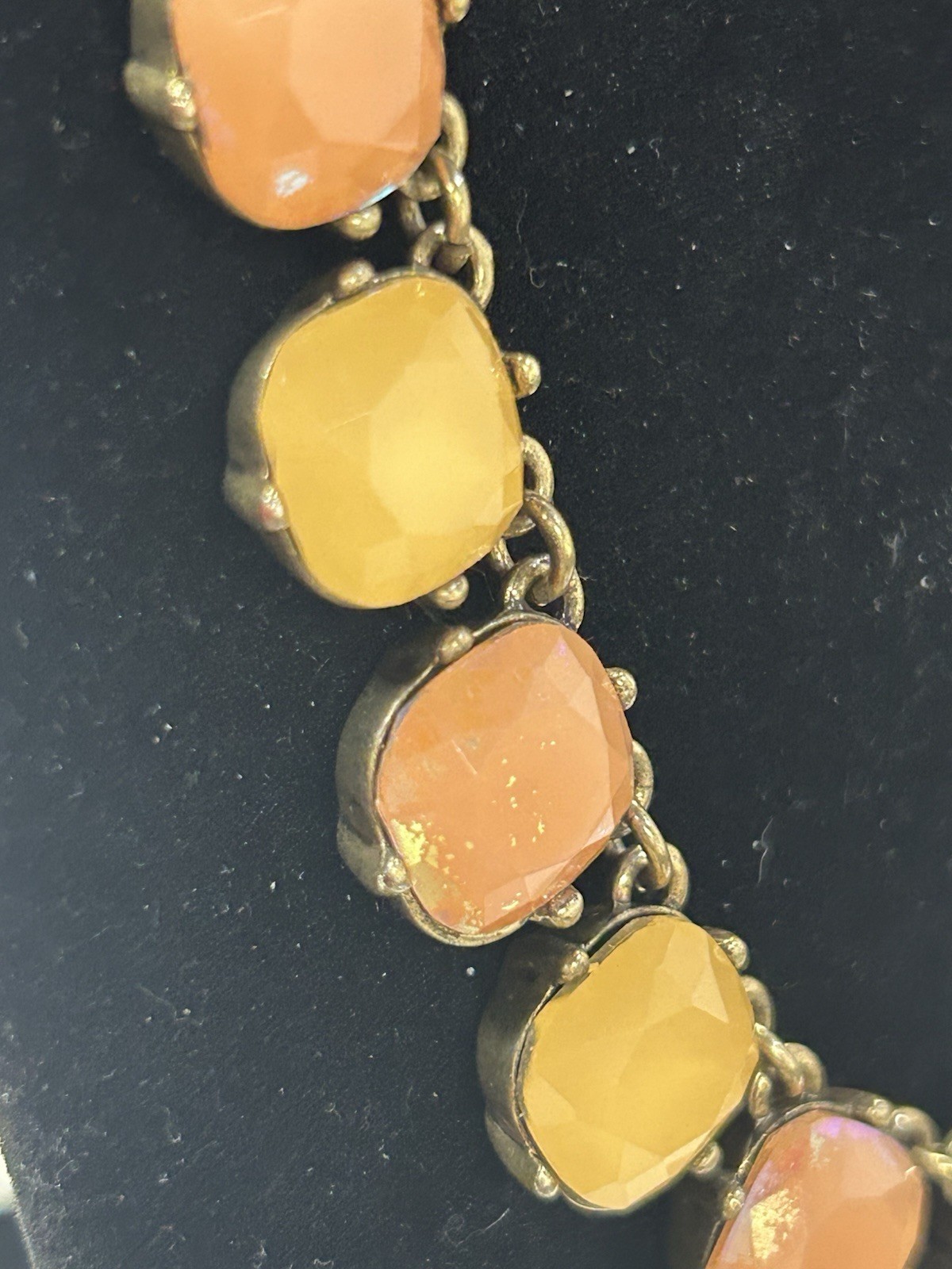 J. Crew opalescent necklace orange yellow cushion rhinestones