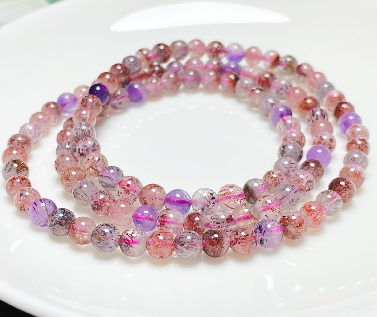 5.1mm Natural Super Seven 7 Rutilated Amethyst Crystal Beads Bracelet AAAA C6