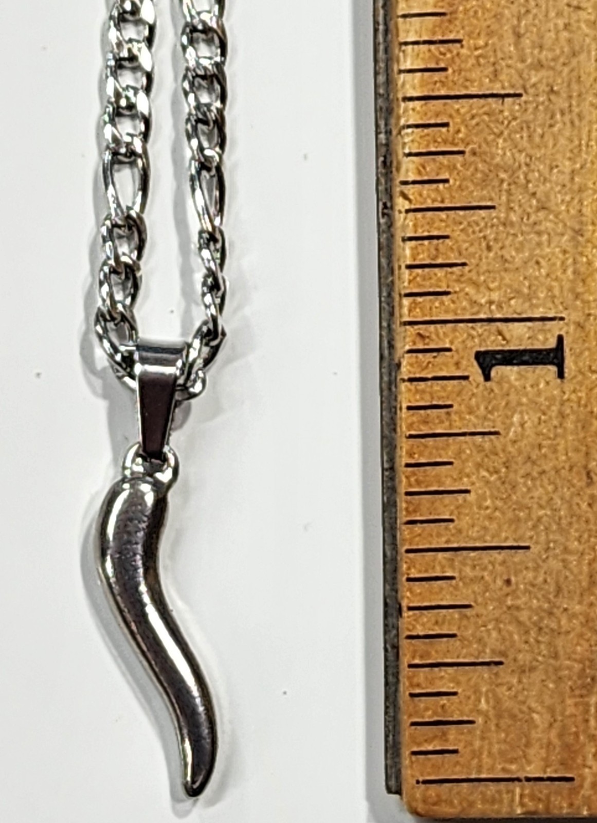 Stainless Steel Italian Horn 1 inch with 18-inch Figaro Chain