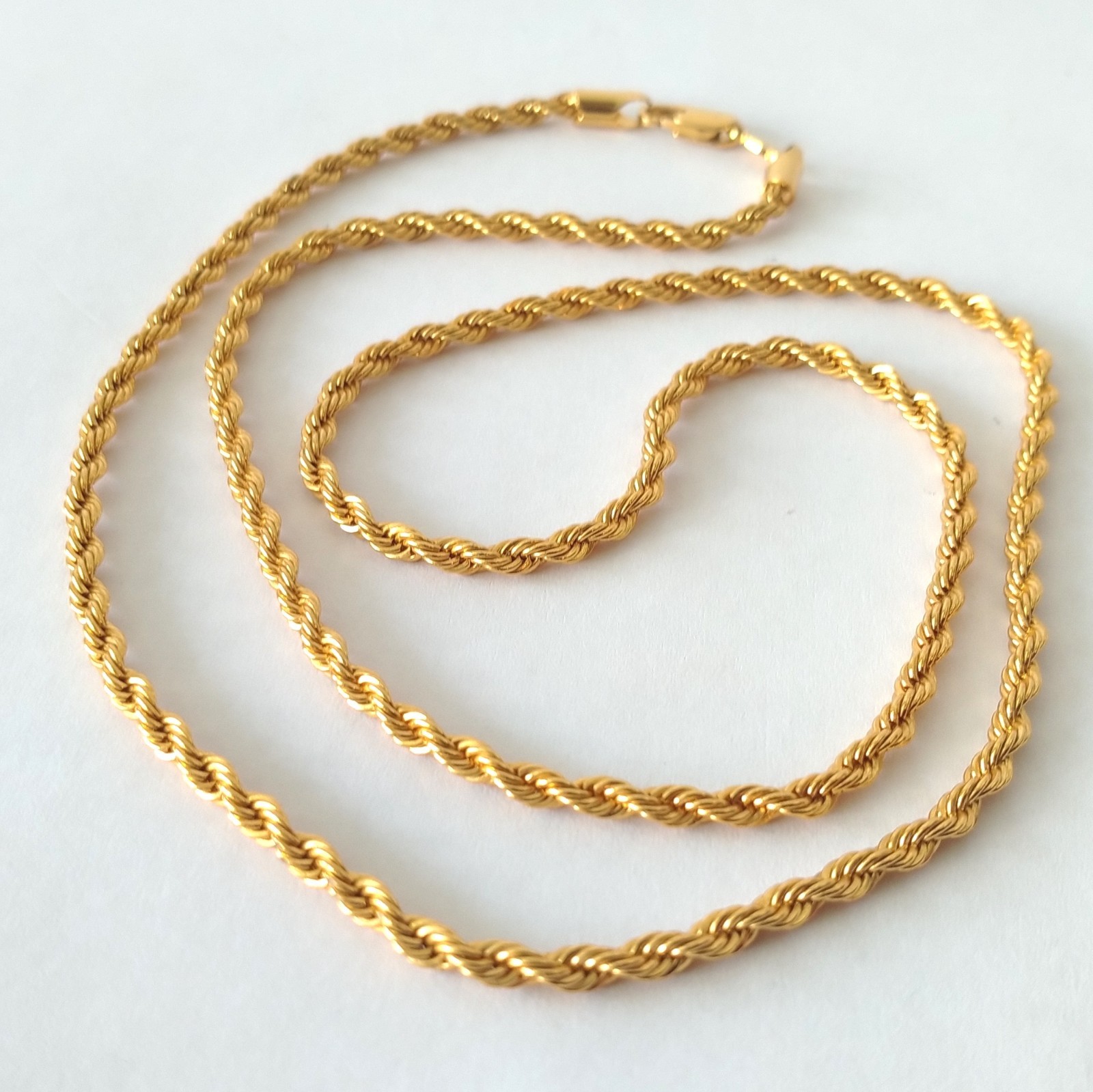 Signed Xuping Gold Plated Rope Chain Necklace 22 Inch Twisted Link Men Women