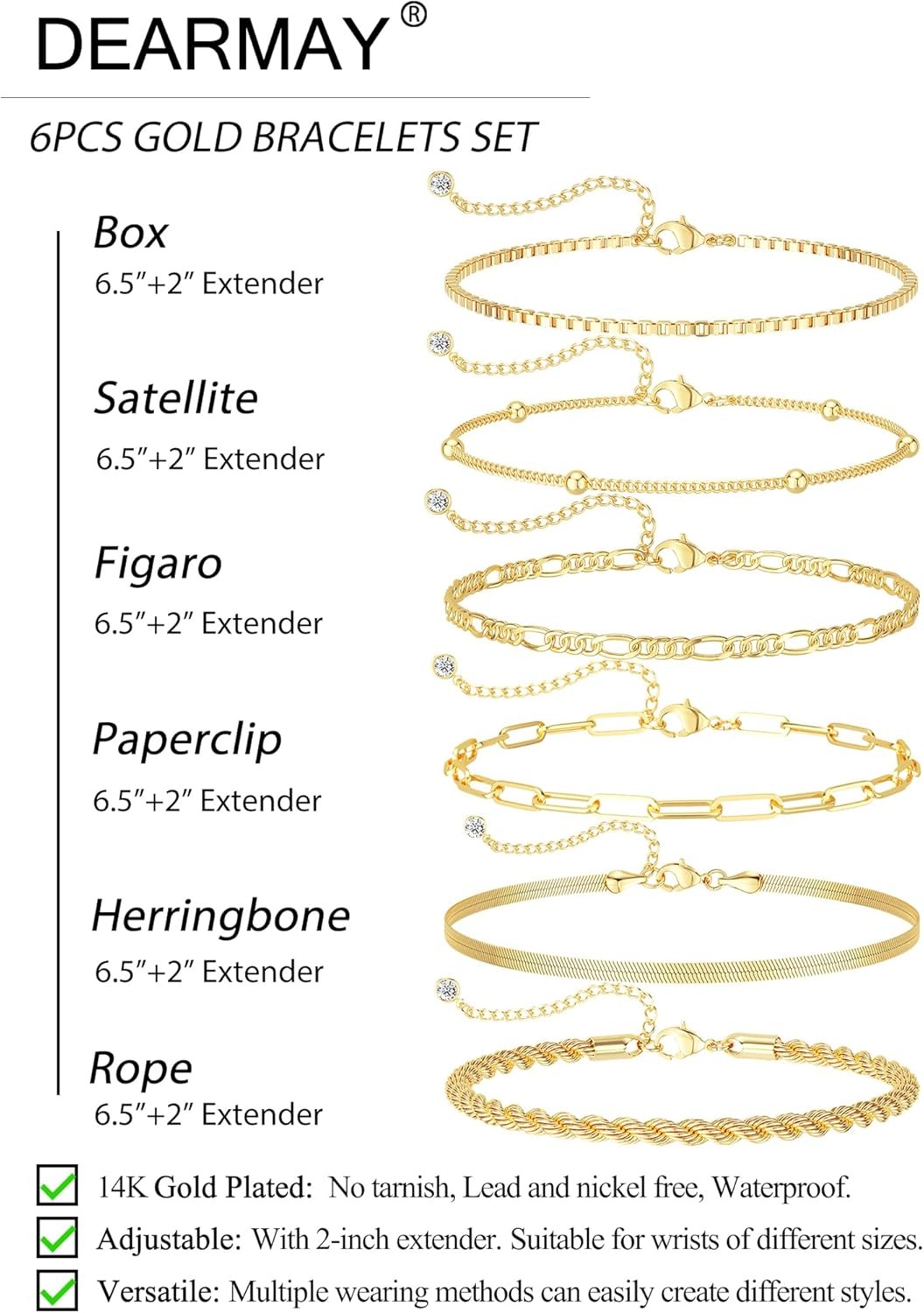 DEARMAY Gold Bracelets for Women Waterproof, 14K Gold Plated Jewelry Sets Trendy
