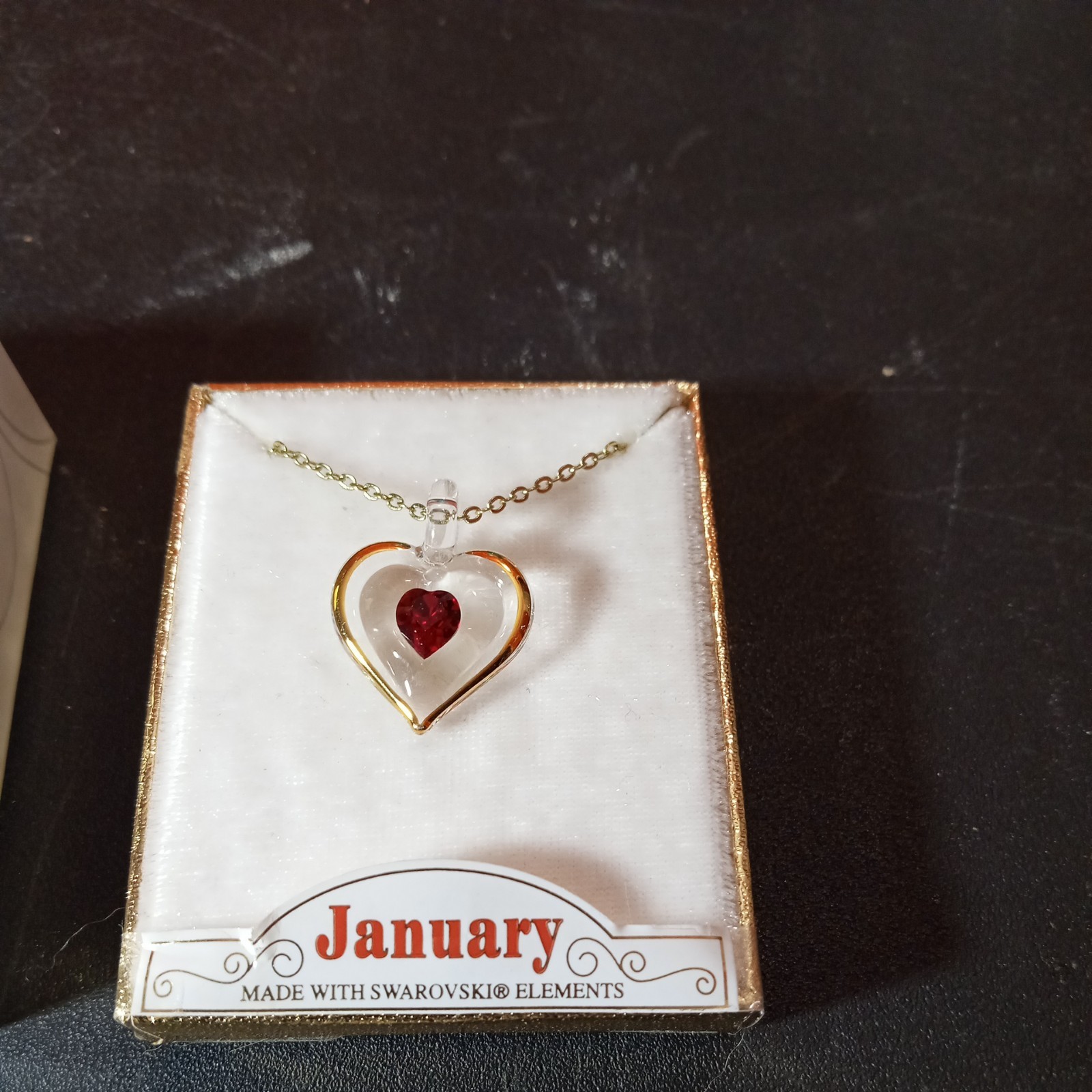 January Birthstone Heart Necklace Red Crystal Gold Plated Pendant