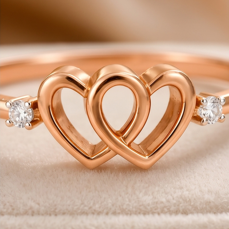 Romantic Double Heart Diamond Ring in 18K Rose Gold | IDT Certified Natural Diam