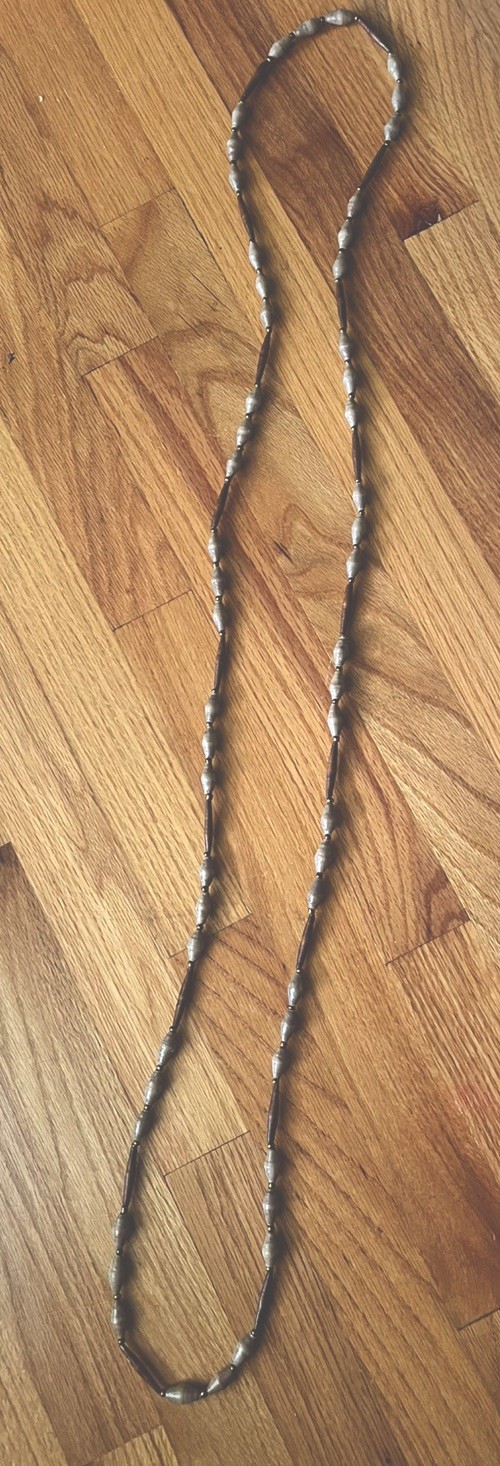 African Paper Bead Necklace Long tan Eco Friendly boho artisan Handmade