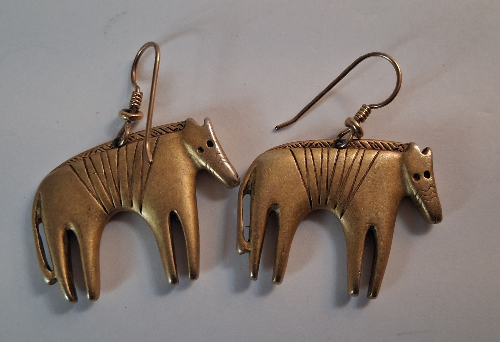 Vintage Laurel Burch “Striped Beast” gold tinted dangle animal earrings