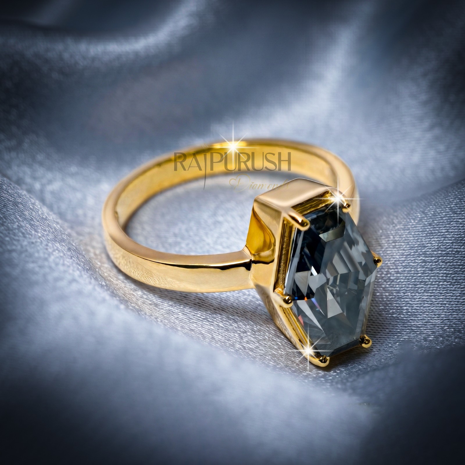 Hexagon Dark Grey Moissanite Engagement Ring 925 Silver Gold Plated Women Gift