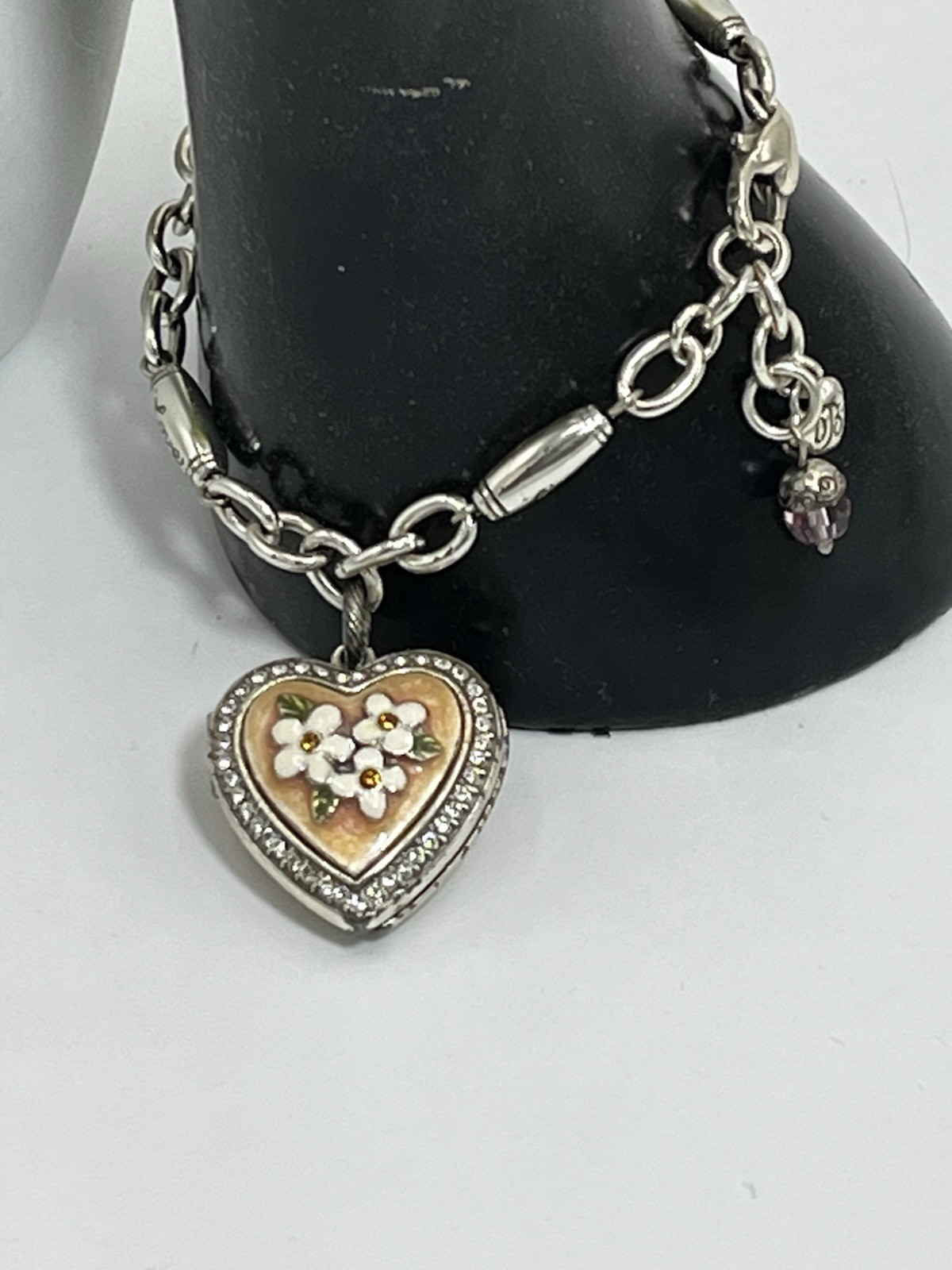 Vintage Brighton Heart Locket Bracelet — Floral Design — Signs of Wear