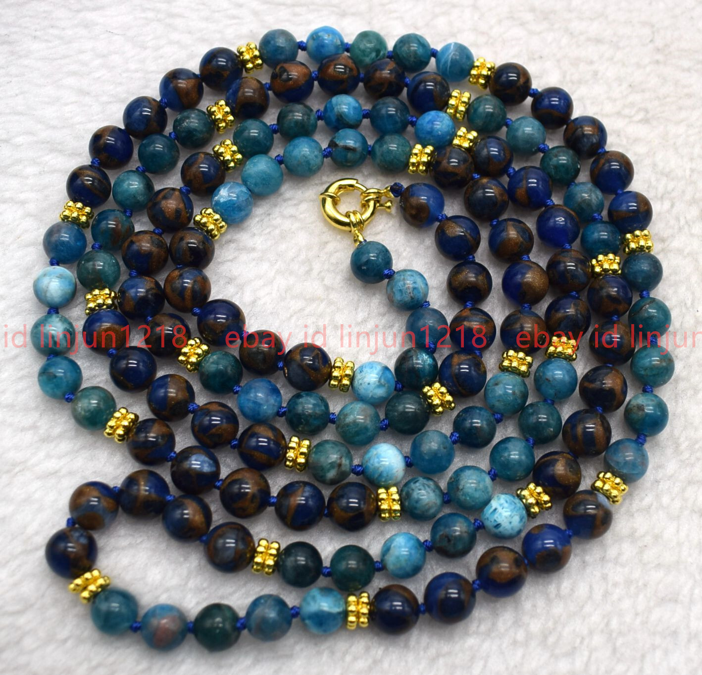 Natural 8mm Blue Apatite and Pyrite Stone Gemstone Beads Necklace 18-50in